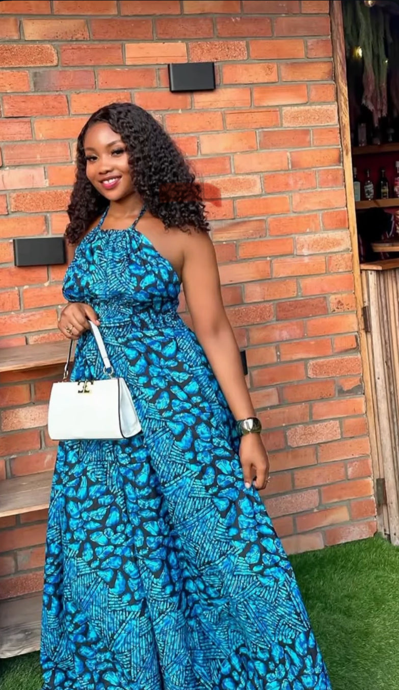 African Print blue Ada Maxi Dress