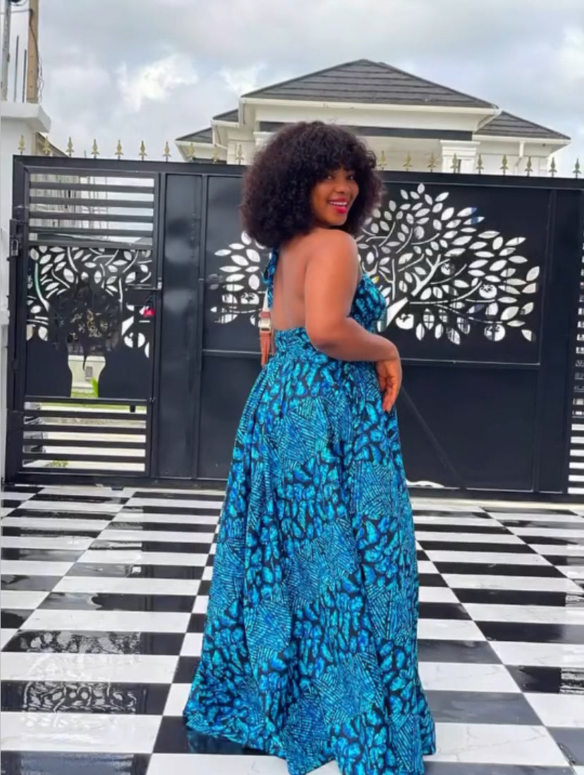 African Print blue Ada Maxi Dress